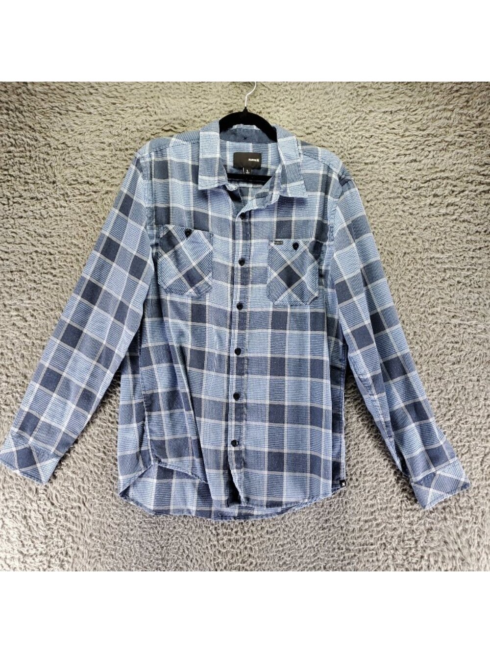 Hurley Shirt Mens Large Blue Plaid Long Sleeve Button Up